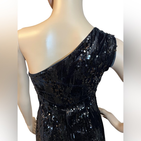 Nicole Miller  Size 8 NWT Black Sequin One Shoulder Velvet Mini Dress (0440) - Picture 6 of 13